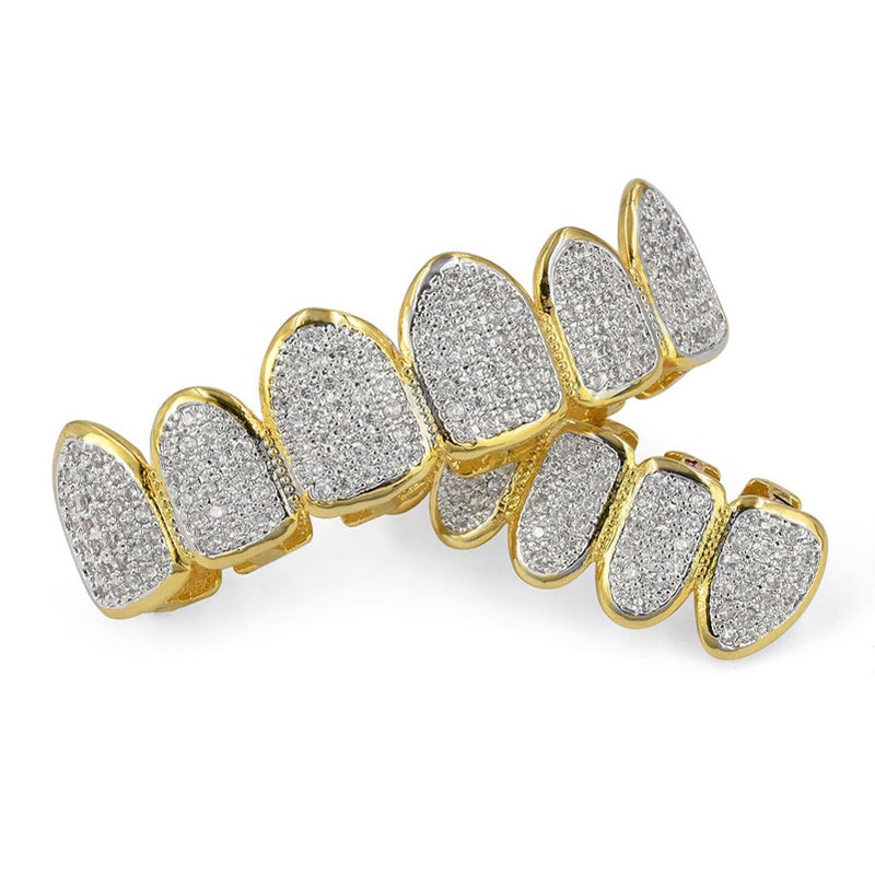 JINAO Gold Diamond Grill for Your Teeth 18k Gold Plated All Iced Out Luxury Cubic Zirconia Mouth Teeth Grillz Set with Extra Molding Bars Included for Men Women(Classic Set) - Image 3